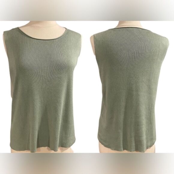 Eileen Fisher NWT Silk Blend Ribbed Stretch Jersey Knit Tank Blouse Green S - Picture 1 of 9